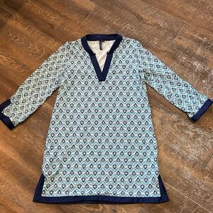 Aqua Et Sol L Blue Geometric Stretch Swim Dress / Cover up Size Large 50 SPF